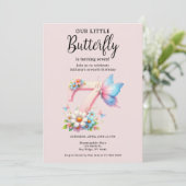 アリトルバタフライ7番目の誕生日かわいい番号フォント 招待状 (スタンド正面)