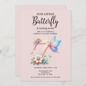 アリトルバタフライ7番目の誕生日かわいい番号フォント 招待状 (正面/裏面)