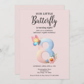 アリトルバタフライ8番目の誕生日かわいい番号フォント 招待状 (正面/裏面)