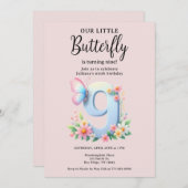 アリトルバタフライ9誕生日かわいい番号フォント 招待状 (正面/裏面)