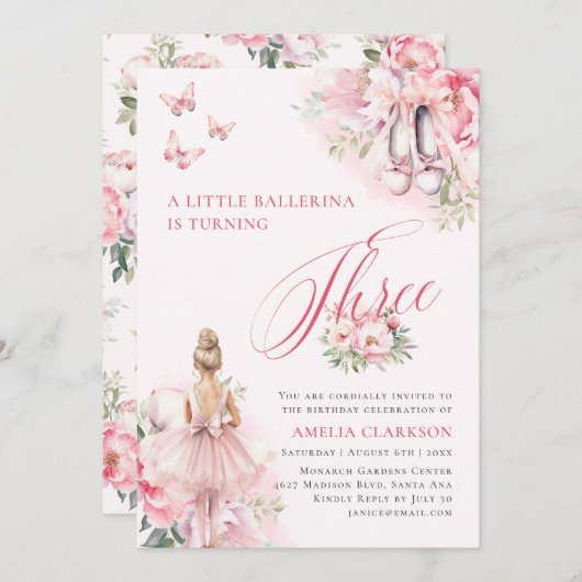 アリトルバレリナスワンレイクサード誕生日 招待状 (正面/裏面)