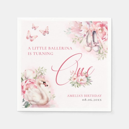 アリトルバレリナスワンレイクファースト誕生日 スタンダードカクテルナプキン (正面)