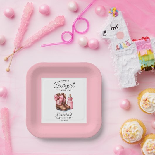 アリトル女性のカーボーイピンクウェスターロデオ紙ナプキンス ペーパープレート (パーティー)