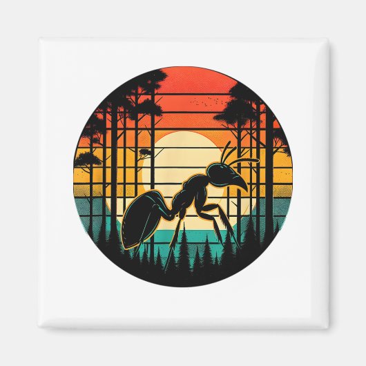 アリレトロサンセットヴィンテージアカラフルント昆虫ラブ マグネット (正面)