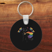 アリーおもしろいキャットレインボー国旗ゲイプライド月Lgbtq キーホルダー (正面)