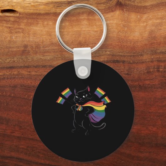 アリーおもしろいキャットレインボー国旗ゲイプライド月Lgbtq キーホルダー (正面)