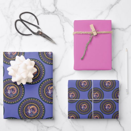 アリーお洒落ス〔占星術の〕十二宮図標識水玉模様曼荼羅 ラッピングペーパーシート (正面)