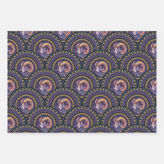 アリーお洒落ズ〔占星術の〕十二宮図マンダラアールデコホタテ ラッピングペーパーシート (正面)