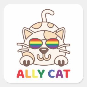 アリーキャットLGBTQゲイレズビアンレインボープライド旗 スクエアシール