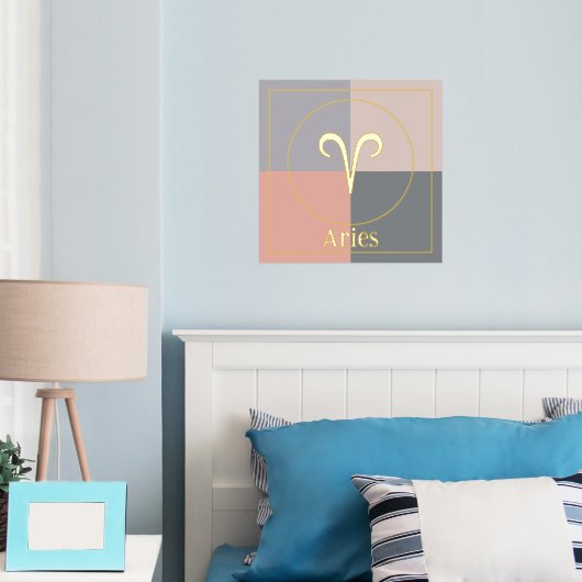 アリーズ〔占星術の〕十二宮図スターサイングレーピンク金ゴールド 箔ポスター (インサイチュ (寝室))