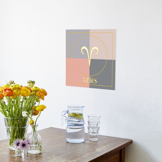 アリーズ〔占星術の〕十二宮図スターサイングレーピンク金ゴールド 箔ポスター (レイダウン (キッチン))