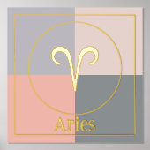 アリーズ〔占星術の〕十二宮図スターサイングレーピンク金ゴールド 箔ポスター (正面)