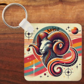 アリーズ〔占星術の〕十二宮図メタルキーチェーンレトロデザイン キーホルダー (正面)