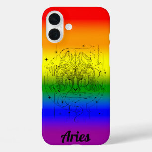 アリーズ〔占星術の〕十二宮図LGBTQプライドレインボーデザイン iPhone 16 PLUSケース