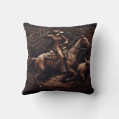 アリーナで牛と競争するロデオ素朴ライダー クッション (裏面)