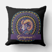 アリーパーソナライズされたスお洒落〔占星術の〕十二宮図ドットマンダラ クッション (正面)