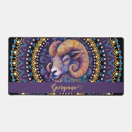 アリーパーソナライズされたスお洒落〔占星術の〕十二宮図ドットマンダラ デスクマット (正面)