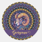 アリーパーソナライズされたスお洒落〔占星術の〕十二宮図ドットマンダラ ラウンドシール (正面)