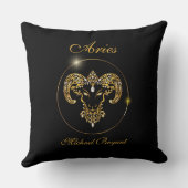 アリーパーソナライズされたズ〔占星術の〕十二宮図サンサインブラック金ゴールド クッション (裏面)