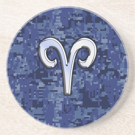 アリーモダンス〔占星術の〕十二宮図シンボルネイビーブルーデジタル迷彩柄 コースター (正面)