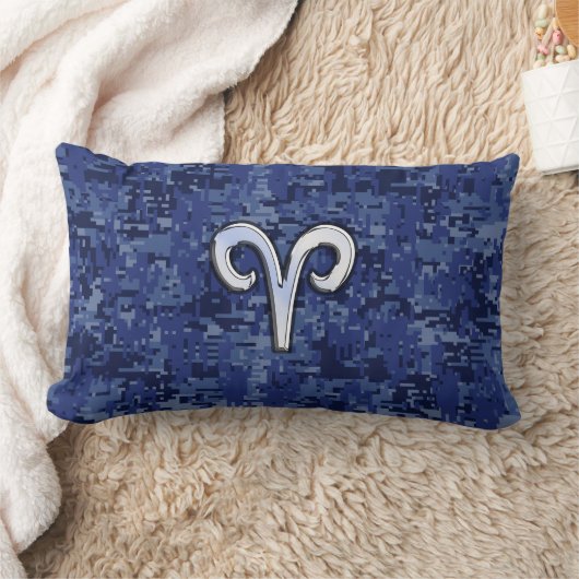 アリーモダンス〔占星術の〕十二宮図シンボルネイビーブルーデジタル迷彩柄 ランバークッション (ブランケット)