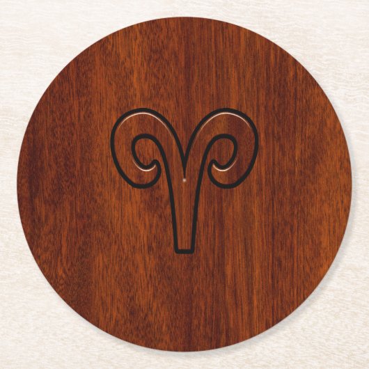 アリーモダンス〔占星術の〕十二宮図プリントのようなマホガニー ラウンドペーパーコースター (正面)