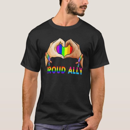 アリー誇りを持ったプライドLGBTトランスジェンダー国旗のハートゲイL Tシャツ (正面)