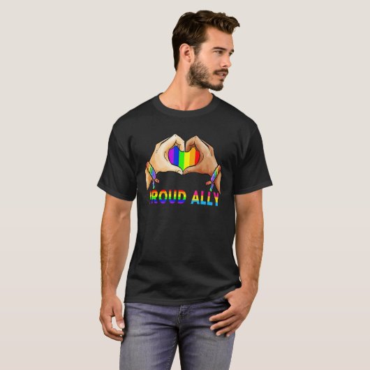 アリー誇りを持ったプライドLGBTトランスジェンダー国旗のハートゲイL Tシャツ (正面フル)