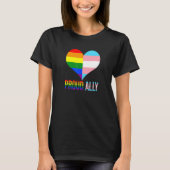 アリー誇りを持ったプライドLGBTトランスジェンダー国旗のハートゲイL Tシャツ (正面)