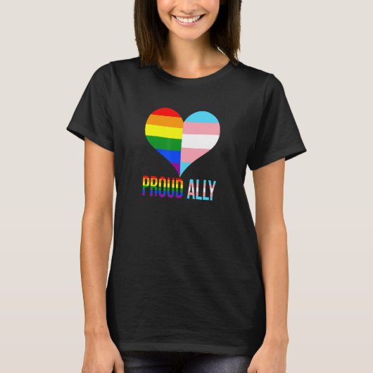 アリー誇りを持ったプライドLGBTトランスジェンダー国旗のハートゲイL Tシャツ (正面)