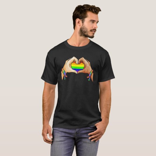 アリー誇りを持ったプライドLGBTトランスジェンダー国旗のハートゲイL Tシャツ (正面フル)