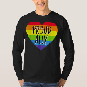 アリー誇りを持ったレインボーハートゲイLGBTプライドサポート Tシャツ