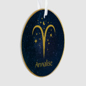 アリー金ゴールド〔占星術の〕十二宮図のシンボルの星パーソナライズされたまたは名前 オーナメント (正面)