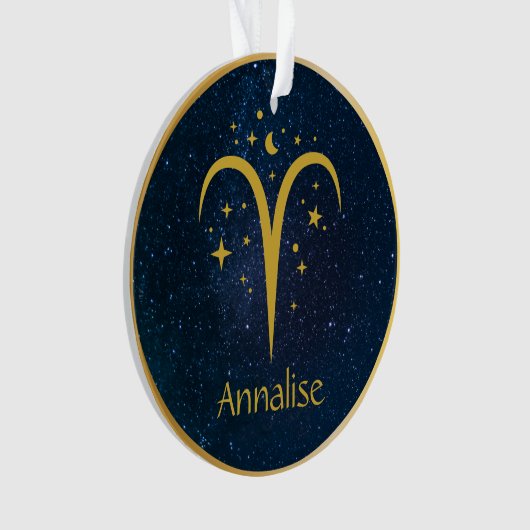 アリー金ゴールド〔占星術の〕十二宮図のシンボルの星パーソナライズされたまたは名前 オーナメント (正面)