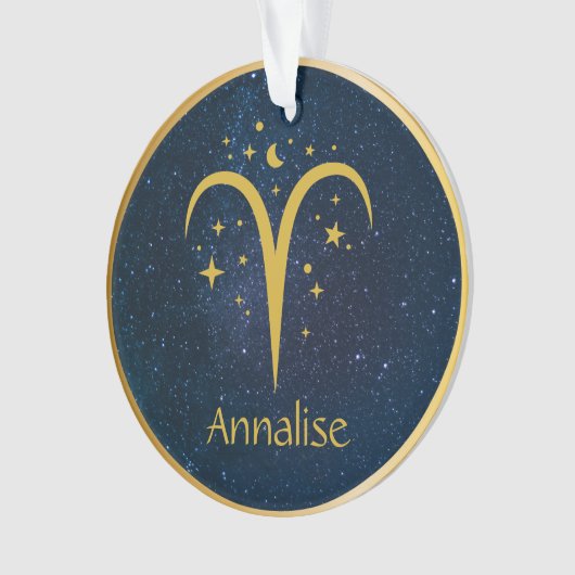 アリー金ゴールド〔占星術の〕十二宮図のシンボルの星パーソナライズされたまたは名前 オーナメント (正面)