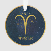 アリー金ゴールド〔占星術の〕十二宮図のシンボルの星パーソナライズされたまたは名前 オーナメント (正面)