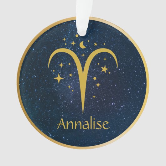 アリー金ゴールド〔占星術の〕十二宮図のシンボルの星パーソナライズされたまたは名前 オーナメント (正面)