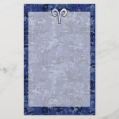 アリー〔占星術の〕十二宮図サインオンネイビーブルーデジタル迷彩柄デコール 便箋 (正面)