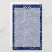 アリー〔占星術の〕十二宮図サインオンネイビーブルーデジタル迷彩柄デコール 便箋 (正面/裏面)