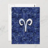 アリー〔占星術の〕十二宮図サインオンネイビーブルーデジタル迷彩柄 ポストカード (正面/裏面)