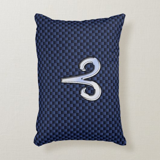 アリー〔占星術の〕十二宮図シンボルネイビーブルーカーボンファイバースタイル アクセントクッション (正面(垂直))