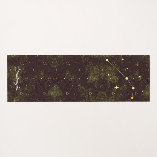 アリー〔占星術の〕十二宮図パーソナライズされたパープル金ゴールドオリエンタル ヨガマット (裏面(横))
