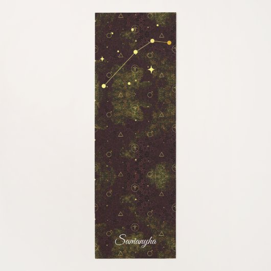 アリー〔占星術の〕十二宮図パーソナライズされたパープル金ゴールドオリエンタル ヨガマット (裏面)