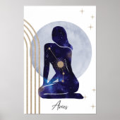 アリー〔占星術の〕十二宮図フェミニンブルーデザイン ポスター (正面)