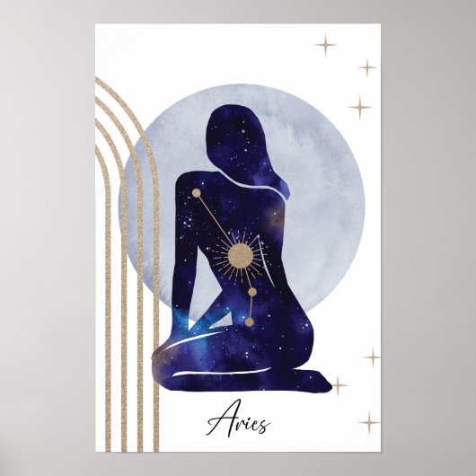 アリー〔占星術の〕十二宮図フェミニンブルーデザイン ポスター (正面)