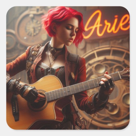 アリー〔占星術の〕十二宮図ミュージシャンギター スクエアシール (正面)