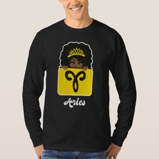アリー〔占星術の〕十二宮図星占いサイン占星術ブラッククイーン Tシャツ (正面)