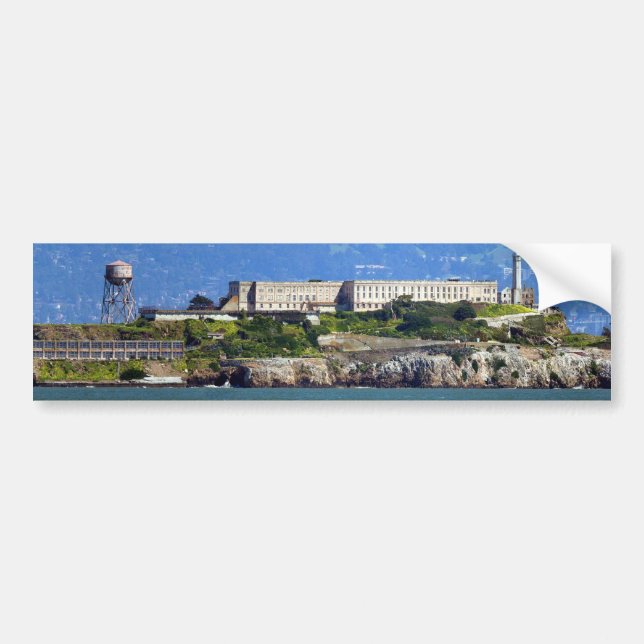 アルカトラズ島の刑務所のサンフランシスコのパノラマ バンパーステッカー (正面)
