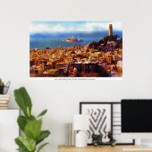 アルカトラズ島を望むコイットタワー ポスター (ホームオフィス)