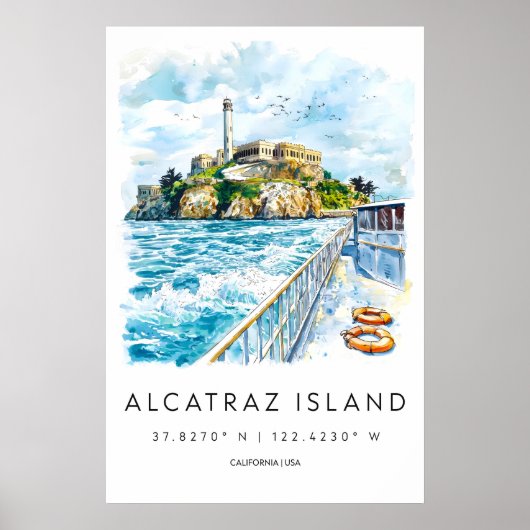 アルカトラズ島 水彩ポスター アルカトラズ 旅行 ポスター (正面)